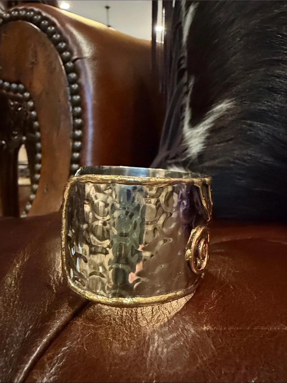 Ornate Swirl Metal Cuff Bracelet in Mixed Metallics